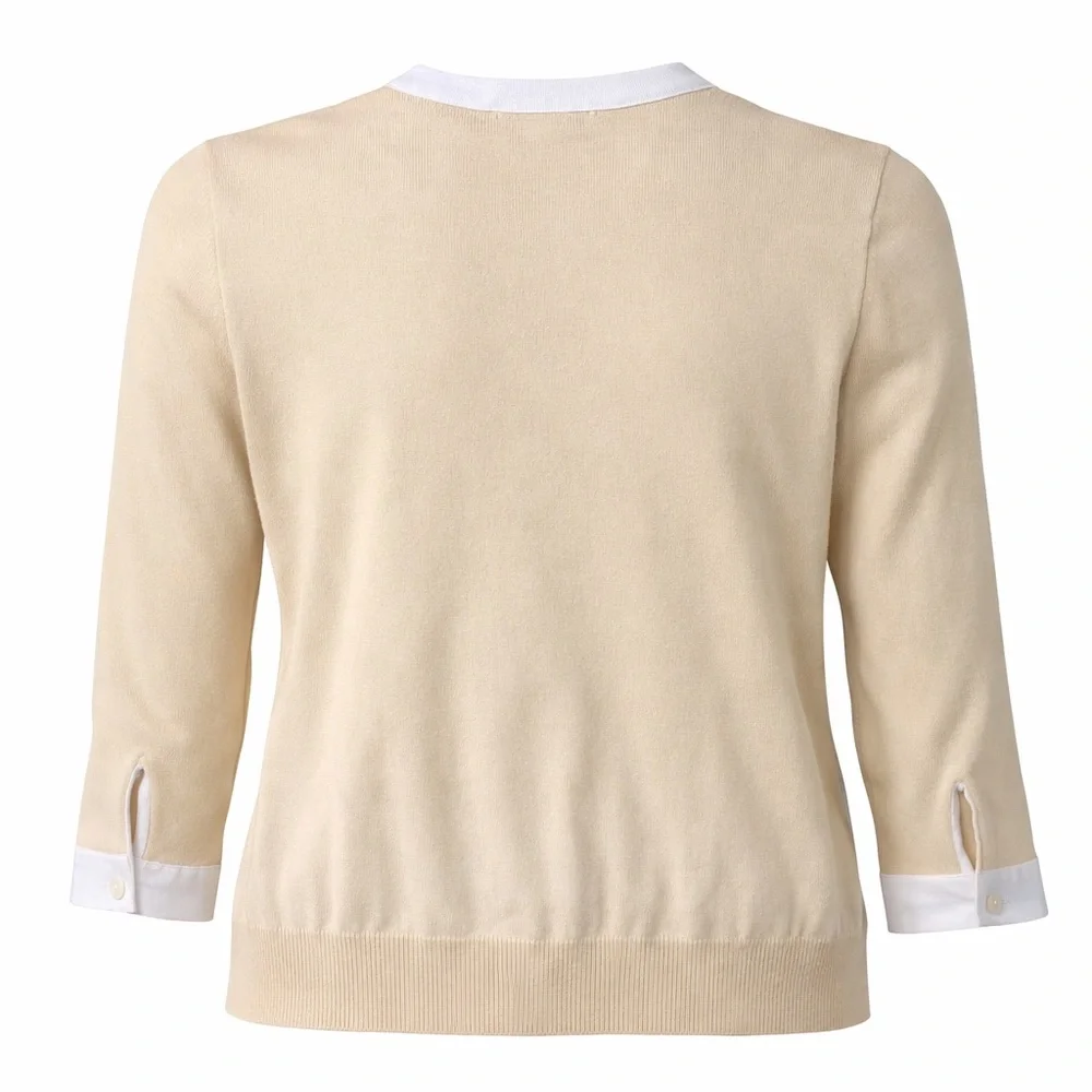 Lauren Ralph Lauren Beige Cream Chanel Style Cotton Cardigan Sweater, Size PM